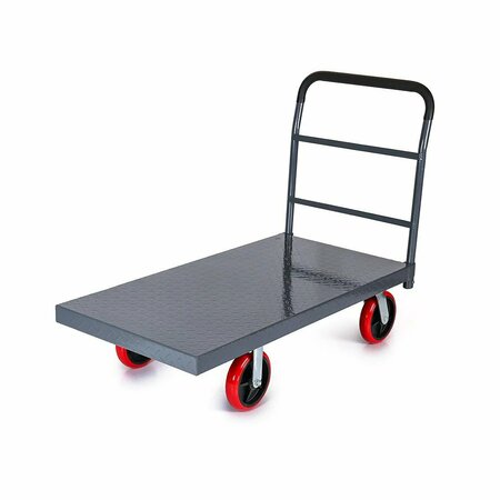 5SECONDS BRAND Diamond Textured Platform Truck, 8'' Swivel Wheels, 3000 lbs Cap., 48 x 24 x 29, Gray 555017